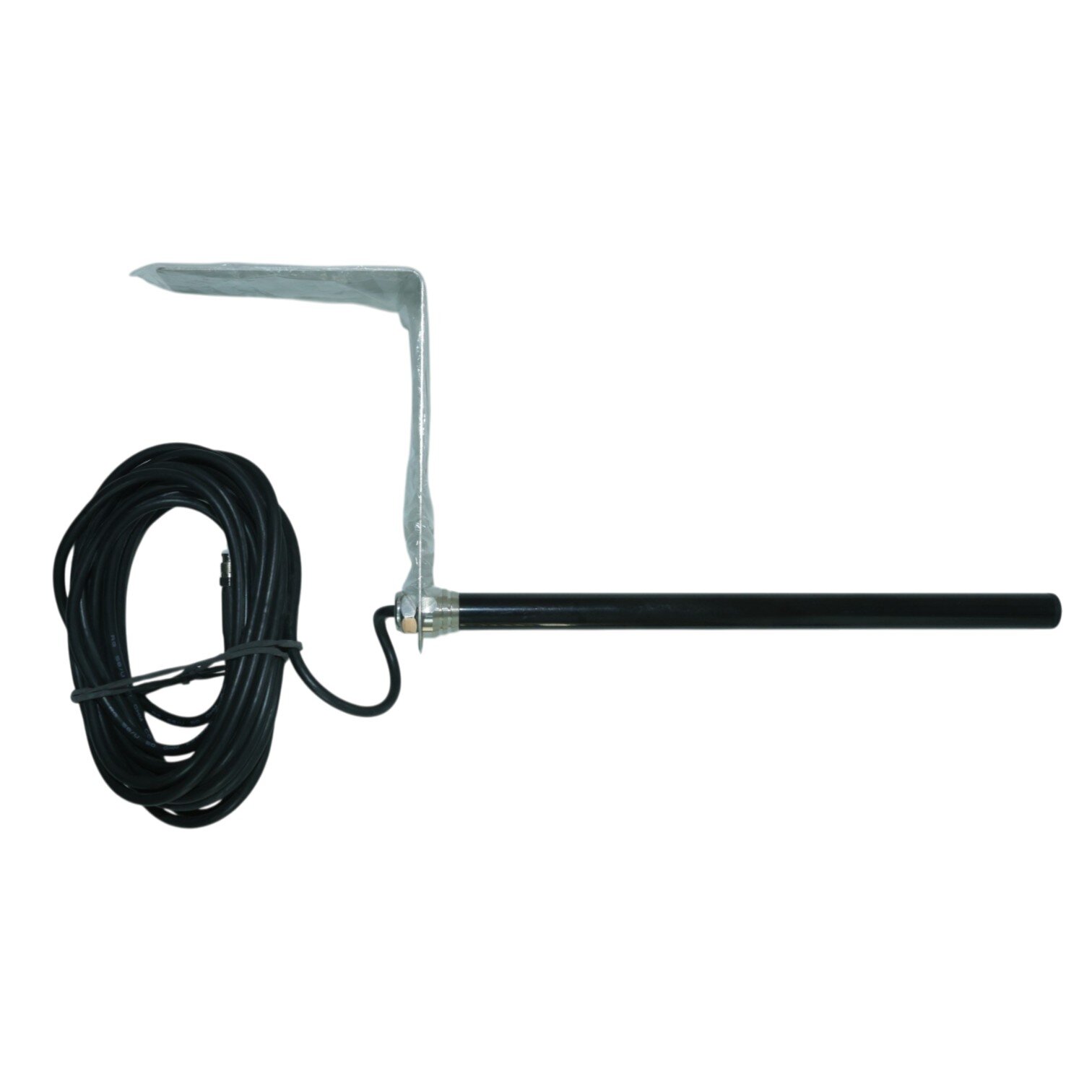 Rod antenna with hot-dip galvanised L-bracket for wall or mast mounting.