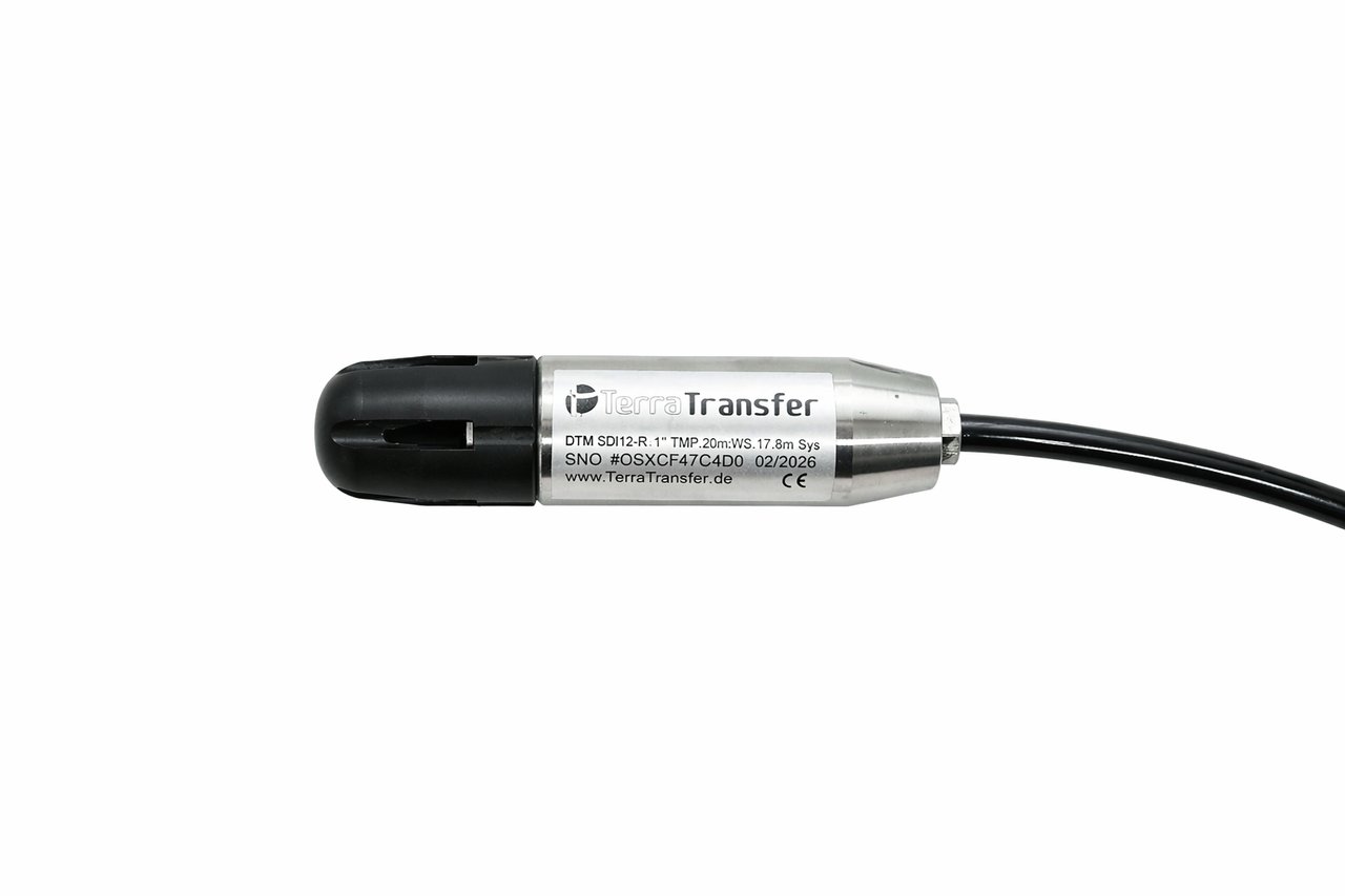 Piezoresistive pressure sensor Type 0312: stainless 316 Ti submersible probe with black protective cap, SDI-12 V1.3 platform, 1″ diameter, vented cable
